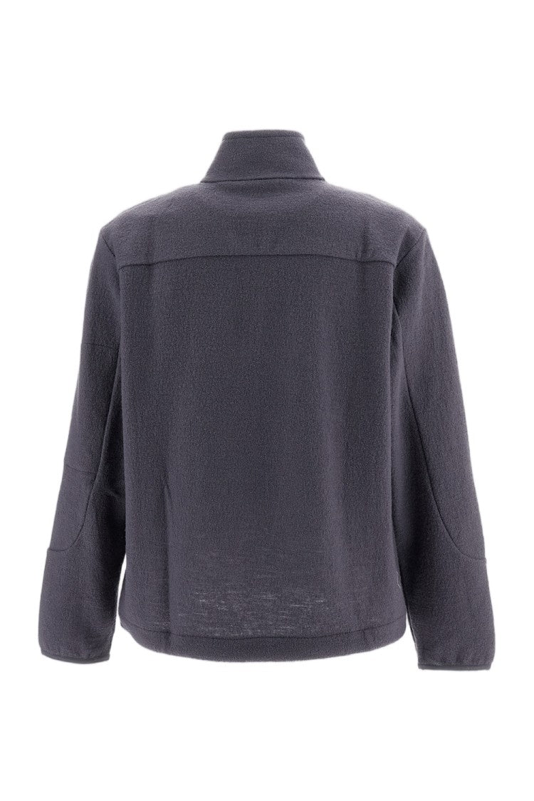 Pas Normal Studios Grey Off-Race Boiled Wool Half-Zip Knit Sweater