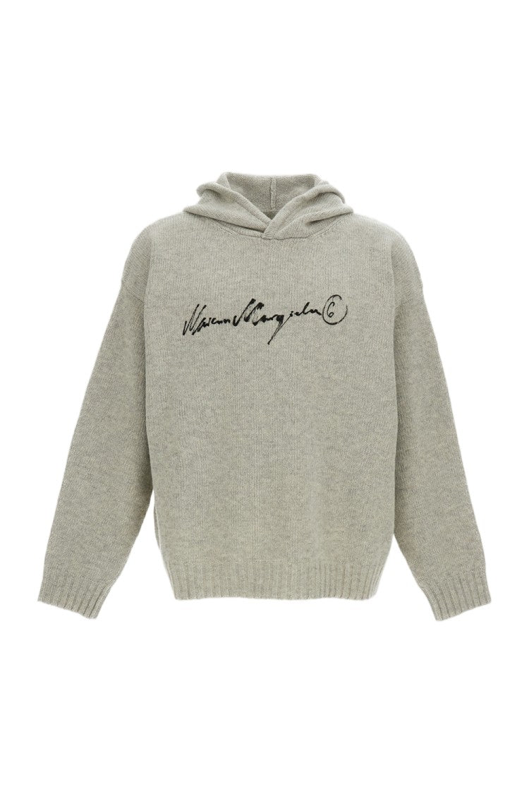 Mm6 By Maison Margiela Oversized Wool Blend Hoodie With Hand-Painted Logo