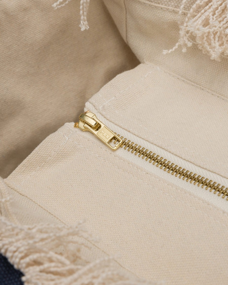 Mc2 Saint Barth Rectangular Natural Canvas Tote Bag With Fringed Edges