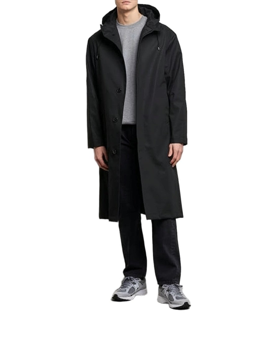 Mackintosh Hooded Black Cotton Cape With Button Closure