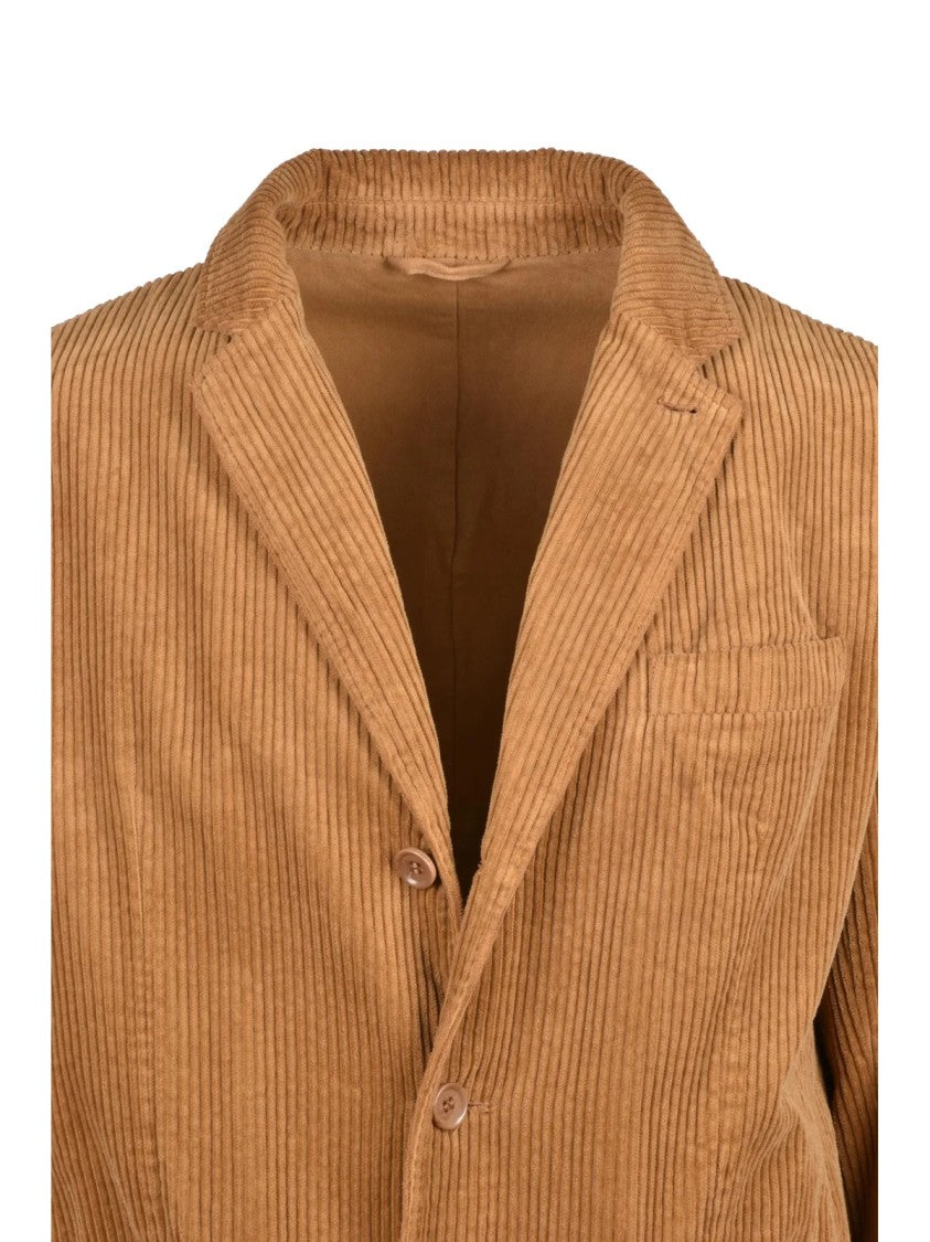 Aspesi Velvet Corduroy Blazer With Notch Lapels And Flap Pockets