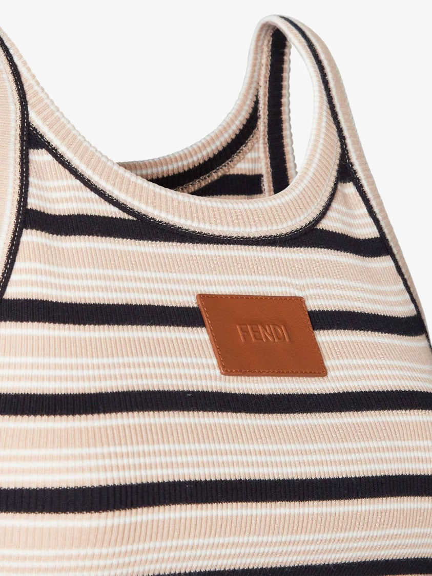 Fendi Sleeveless Ribbed Knit Top With Square Neckline And Leather Detail