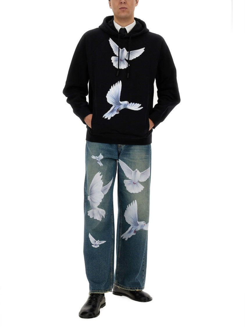 3.Paradis Black Hoodie With Artistic Dove Prints