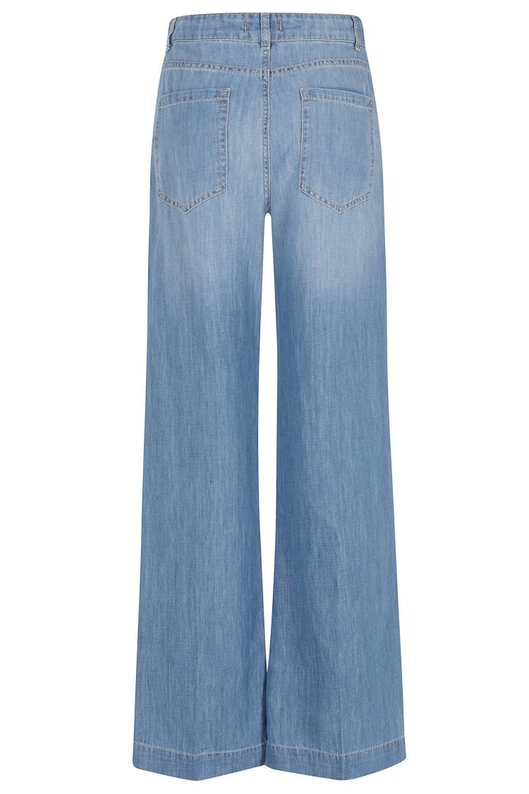 Seventy Denim Wide-Leg Belt-Loops Cotton-Blend Jeans