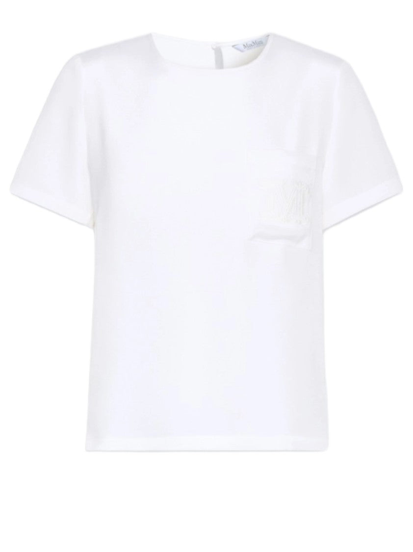 Max Mara Short-Sleeved White Top With Round Neckline And Pocket Detail