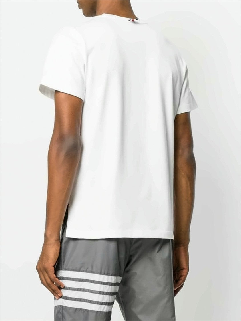Thom Browne Short-Sleeved Cotton T-Shirt With Signature Stripe Detail