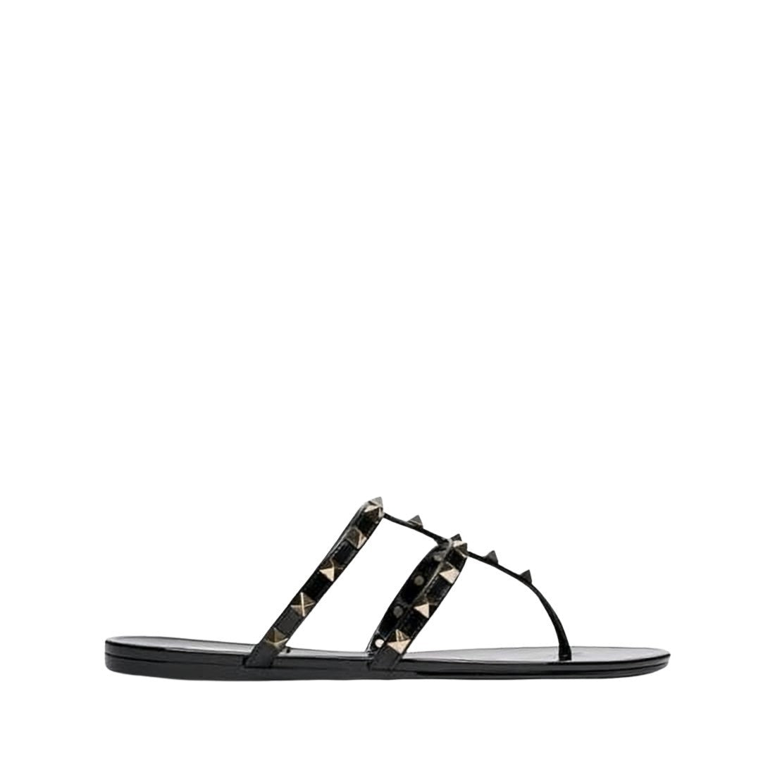 Valentino Flat Slip-On Sandals With Metallic Pyramid Studs