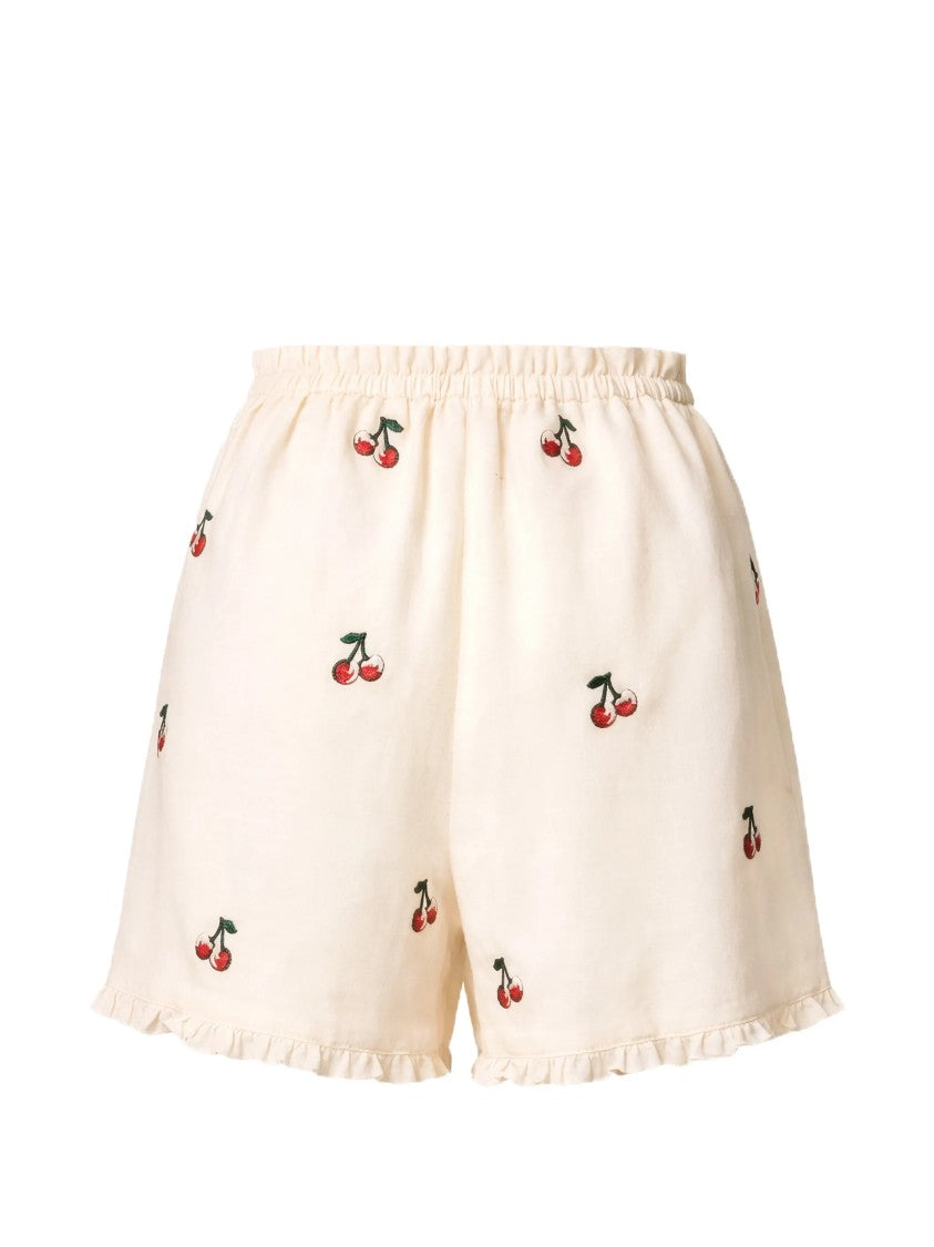 Twin-Set Creamy Cherry Print Shorts With Relaxed Fit