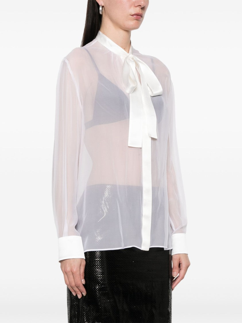 Dolce & Gabbana Sheer Silk Chiffon Bow Tie Blouse