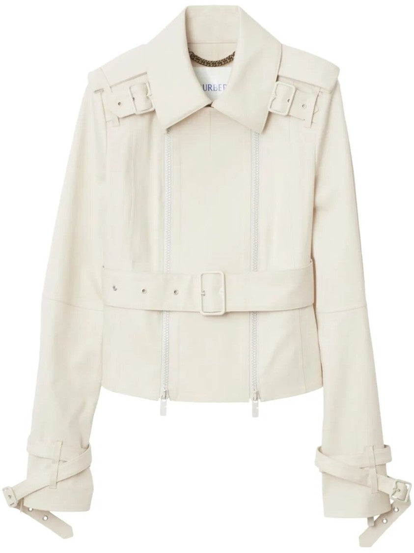 Burberry Fitted Cotton Jacket With Belted Waist