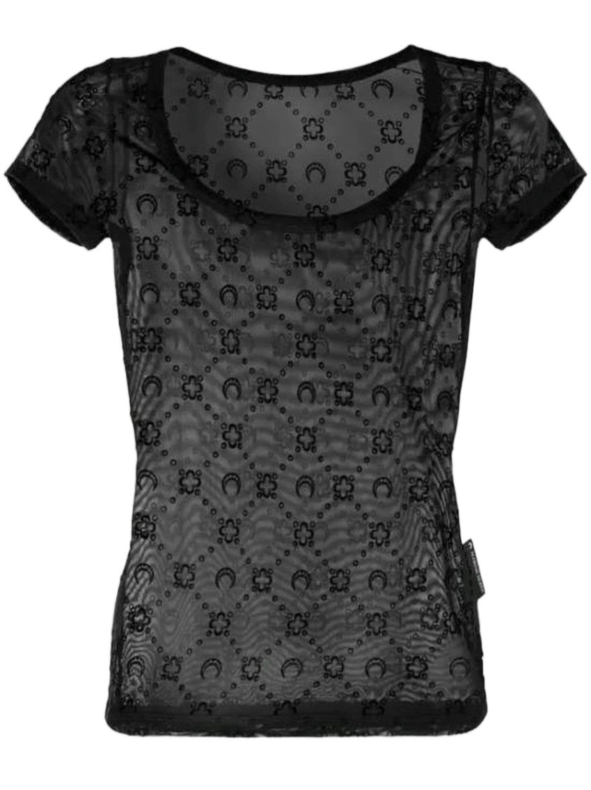 Marine Serre Short-Sleeved Sheer Top With Crescent Moon