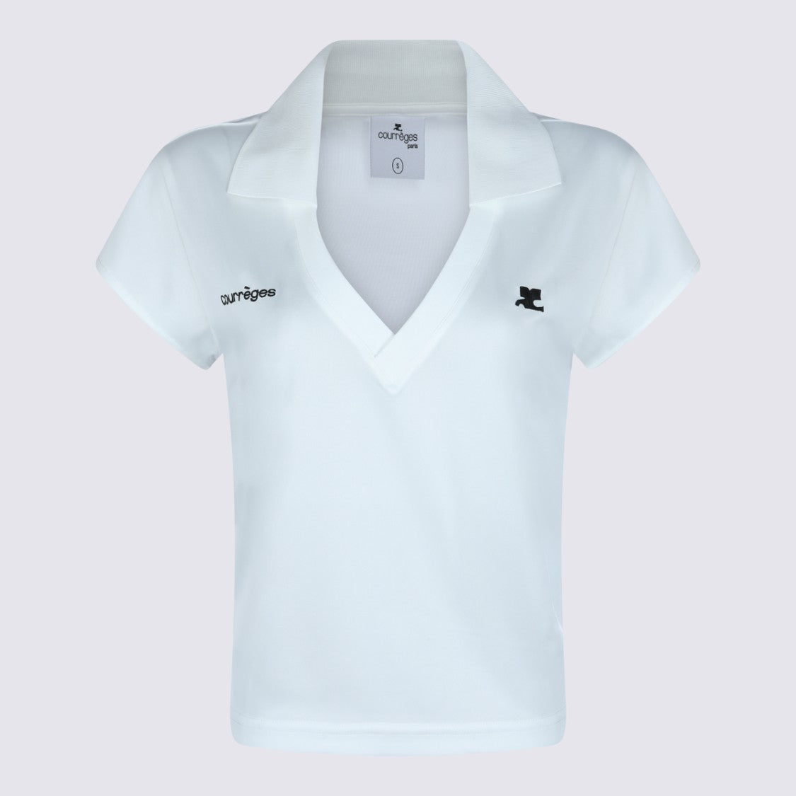 Courrèges V-Neck White Polo Shirt