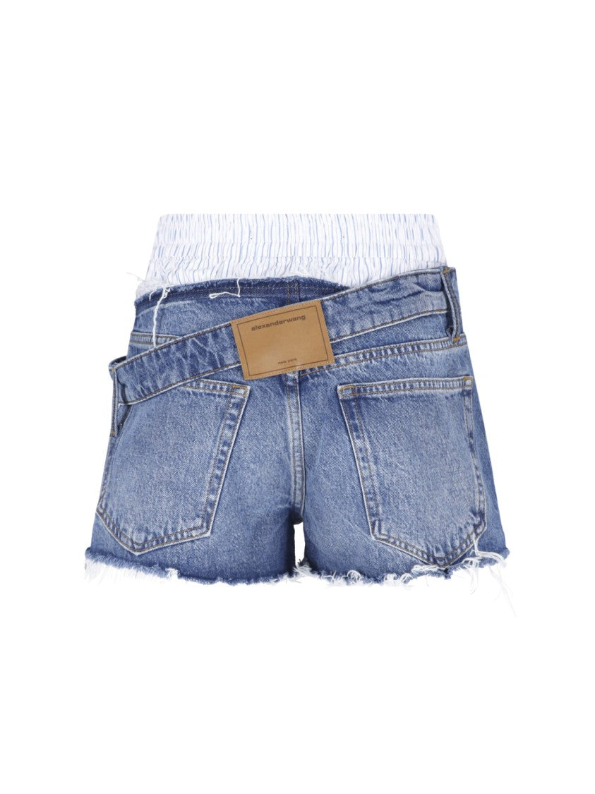 Alexander Wang Blue Boxer Detail Denim Fringed Shorts