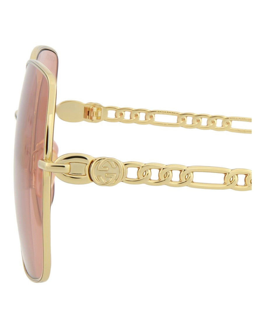 Gucci Square-Frame Metal Sunglasses With Heart-Shaped Charm