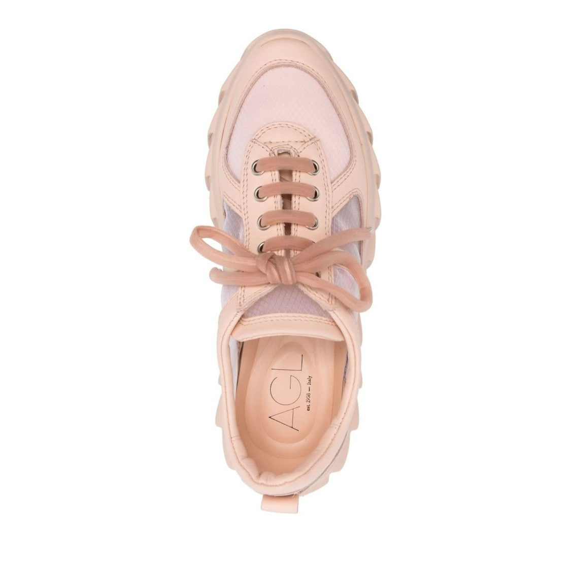Agl Pink Blondie Grid Leather Mesh Wedge Sneakers