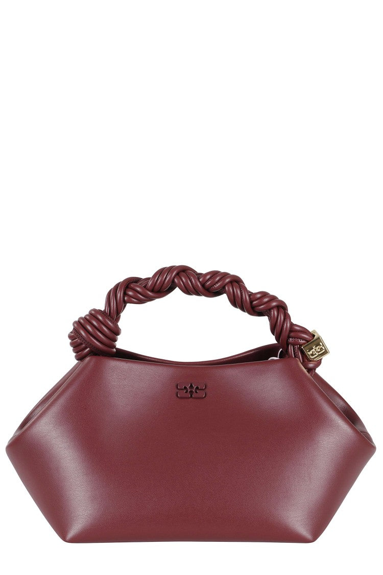 Ganni Burgundy Bou Small Hexagonal Braided Handle Recycled Leather Tote