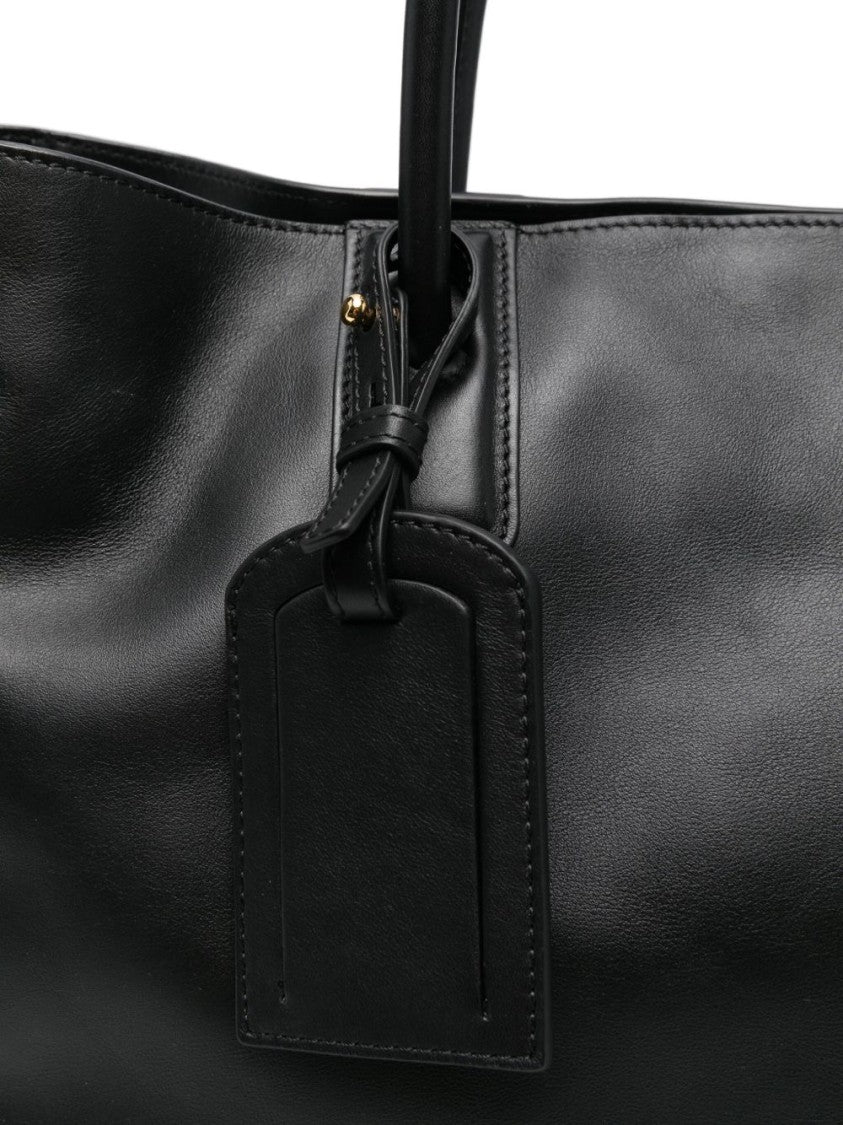 Moschino Black Minimalist Gold Zipper Leather Bag