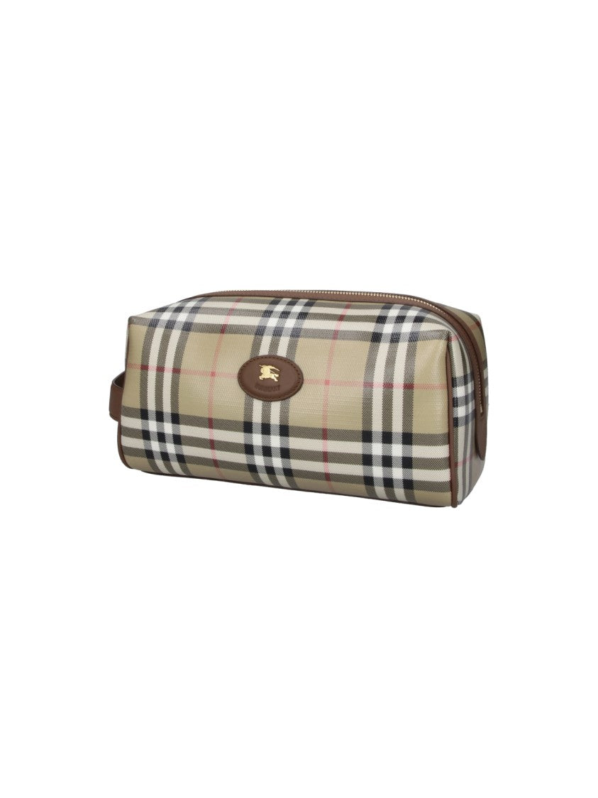 Burberry Beige Check Canvas Zip Pouch