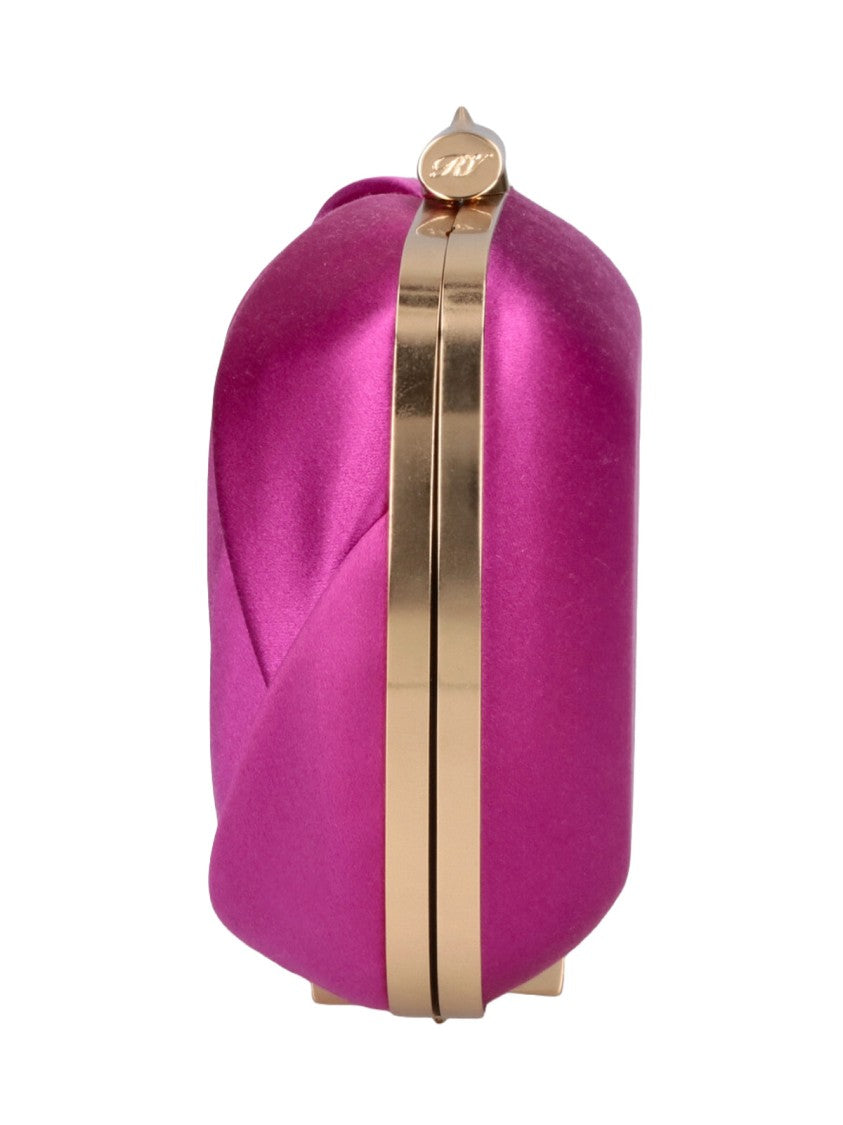 Roger Vivier Rectangular Satin Pouch With Rose Petal Design And Chain Strap