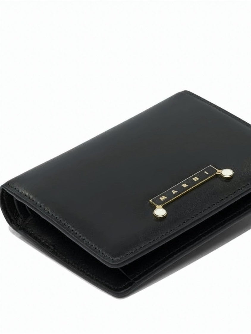 Marni Rectangular Leather Wallet With Gold-Tone Plaque