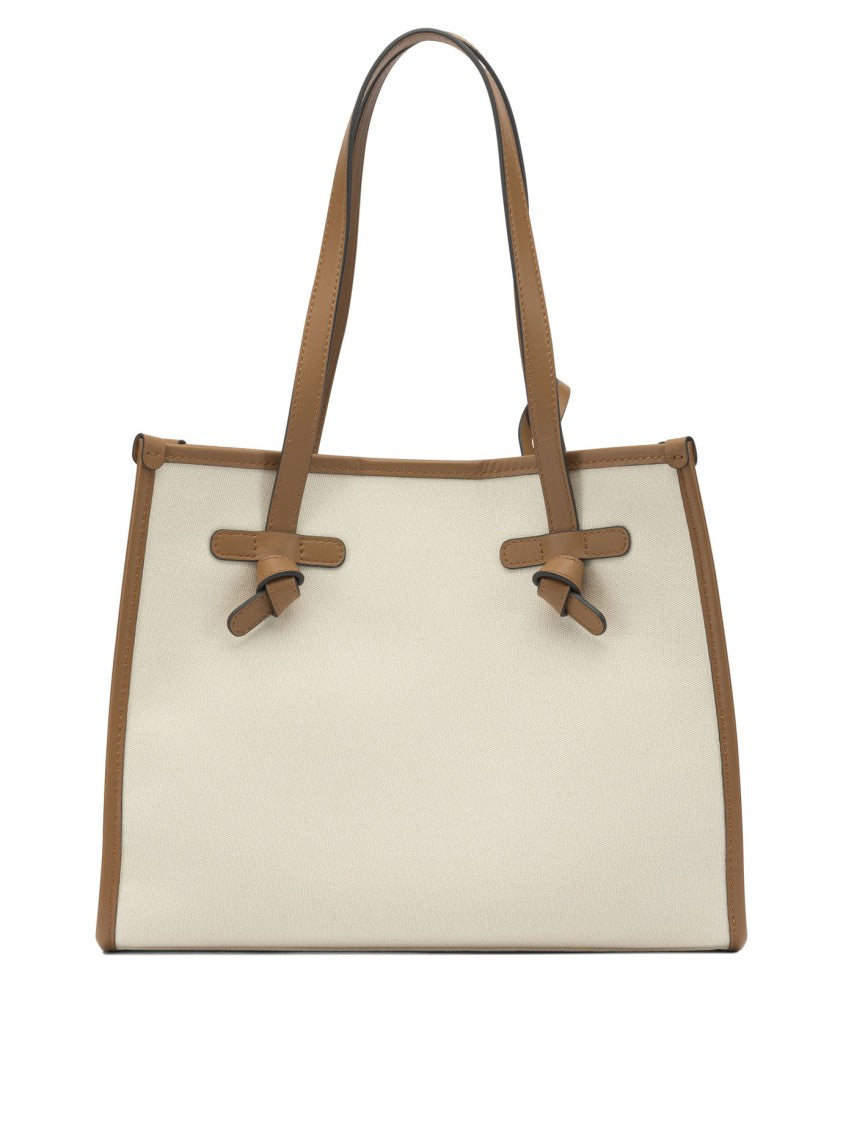 Gianni Chiarini Spacious Beige Canvas And Leather Shoulder Bag