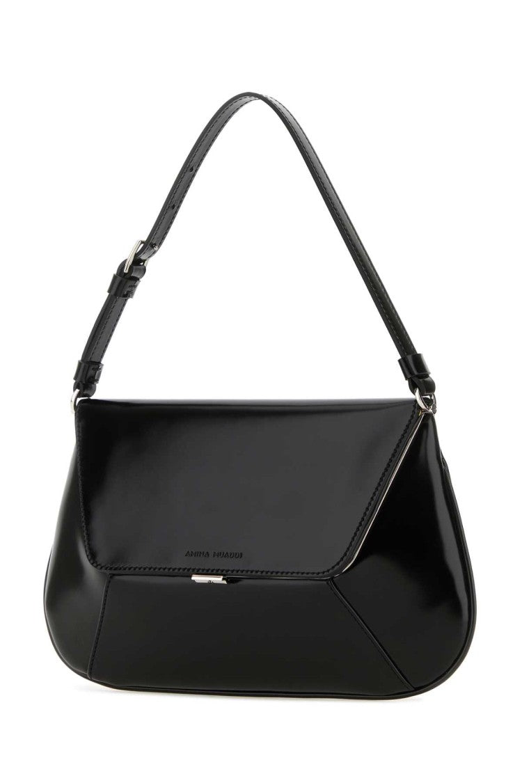 Amina Muaddi Black Leather Ami Shoulder Bag