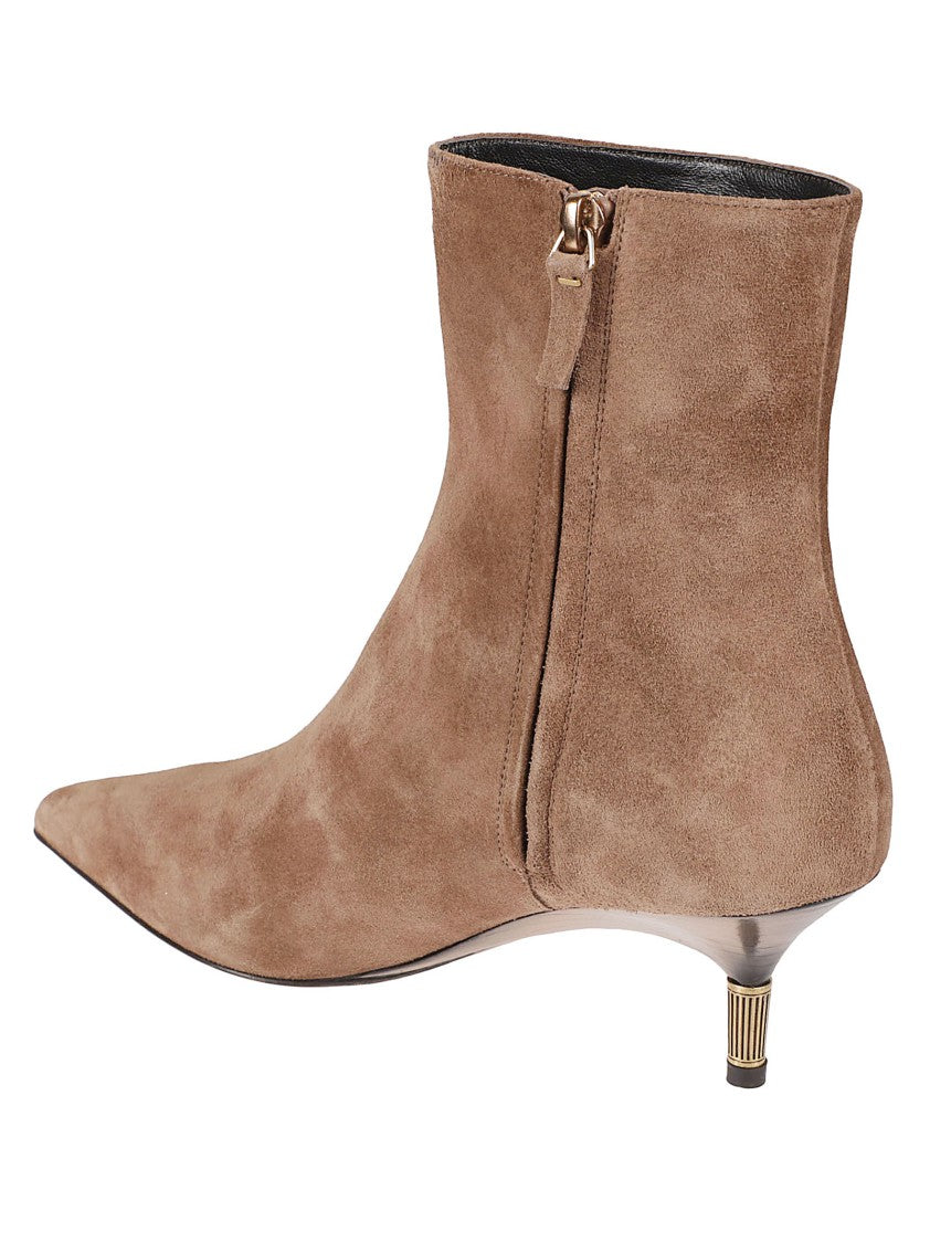Khaite Brown Suede Ankle Boot With Pointed Toe