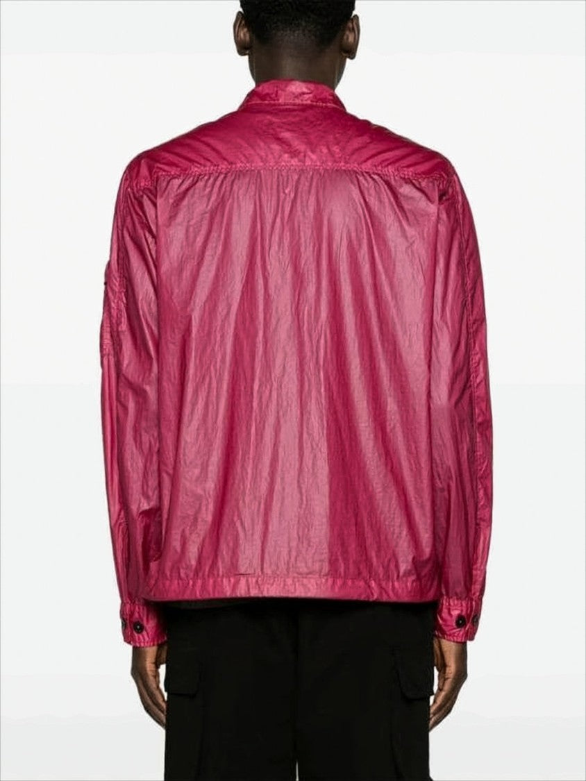 C.P. Company Shiny Crinkled Texture Jacket With Classic Collar And Logo Patch