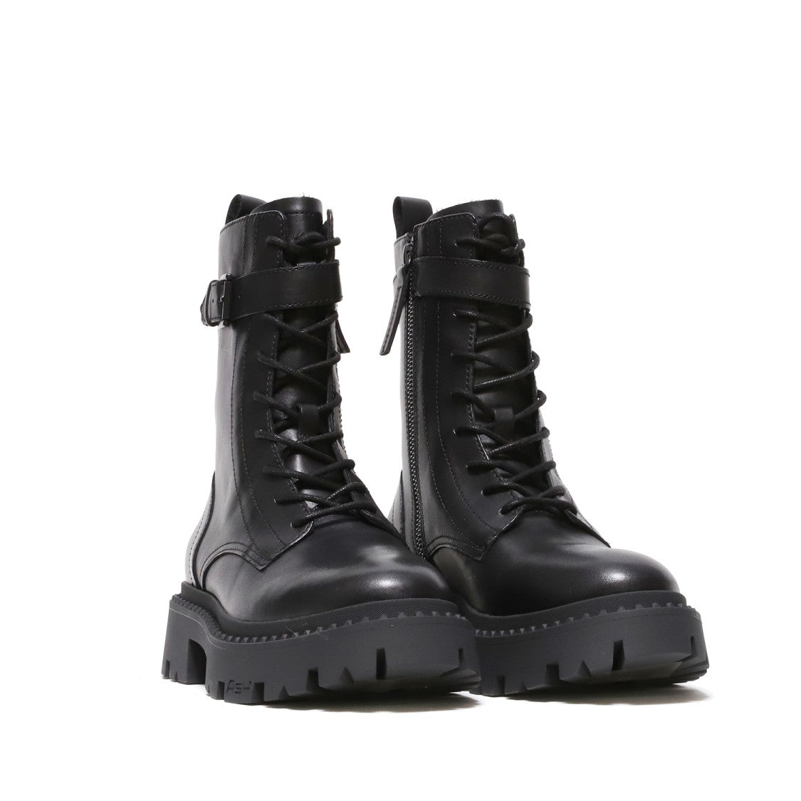 Ash Amphibious Boot Tied In Black Leather With Side Buckle