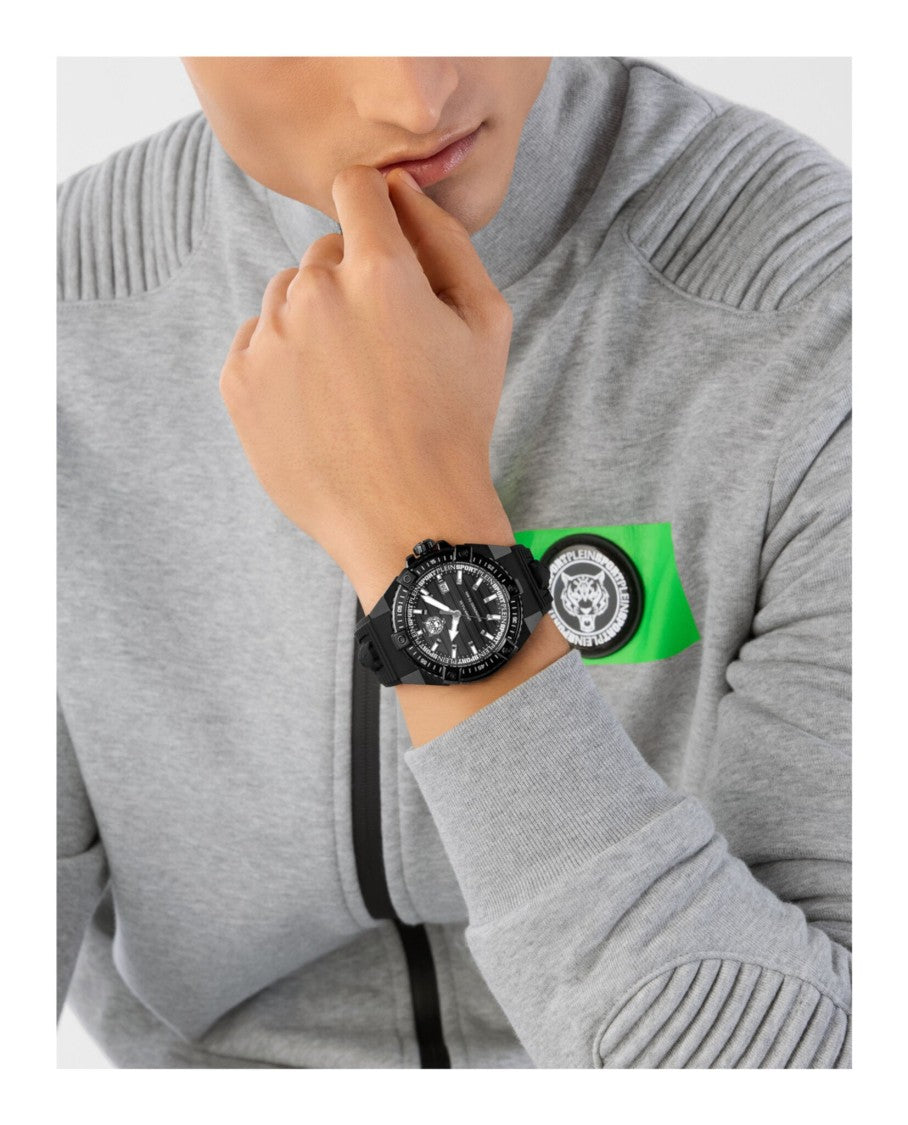 Plein Sport Urban Pulse Silicone Watch With 47Mm Ip Black Case