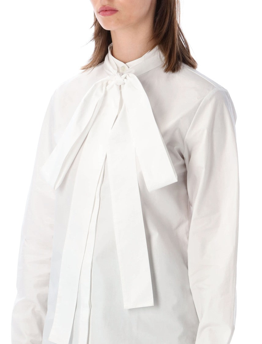 7 For All Mankind Bow Structured Cuffs Tie-Neck Shirt