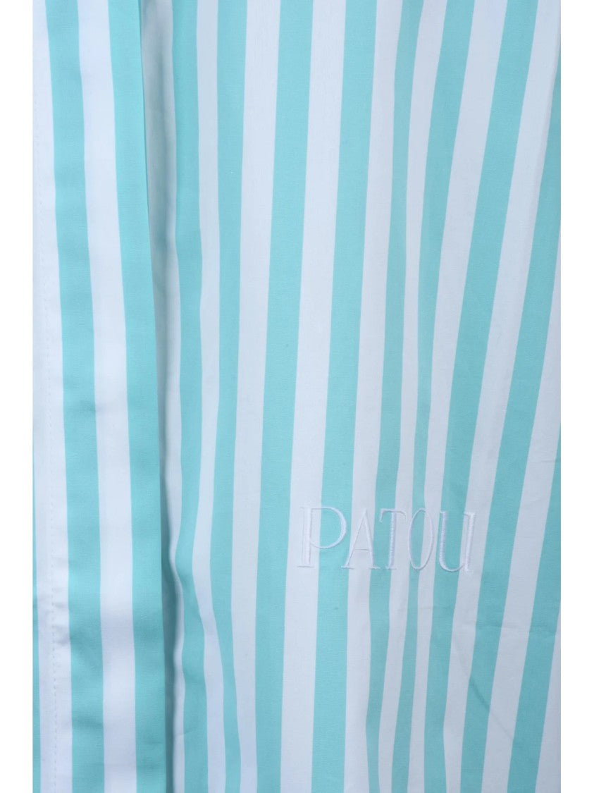 Patou White/Green Striped Oversized Cotton Shirt Dress