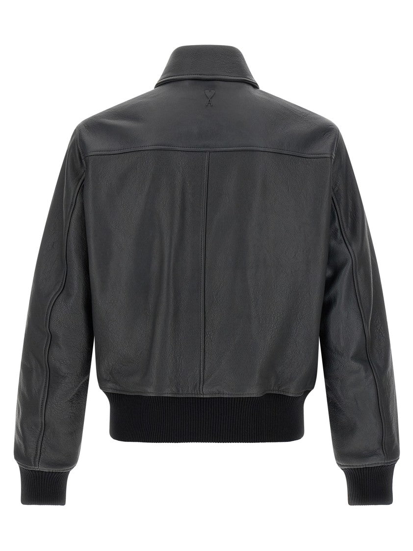 Ami Smooth Lambskin Bomber Jacket