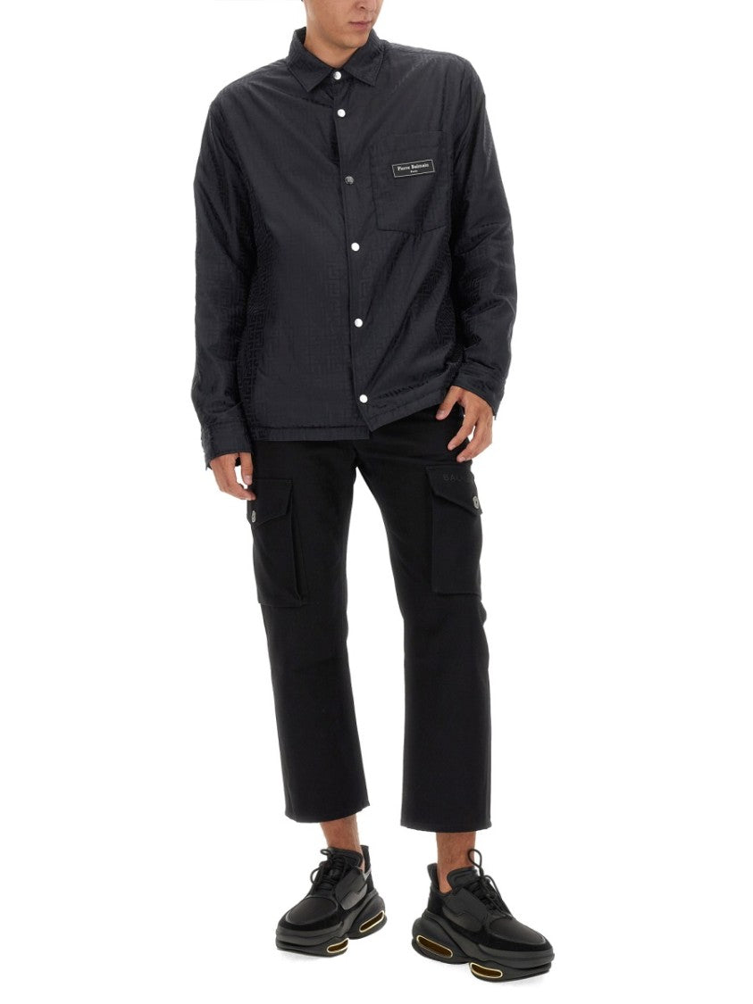 Balmain Casual Black Jacket With Embossed Pattern