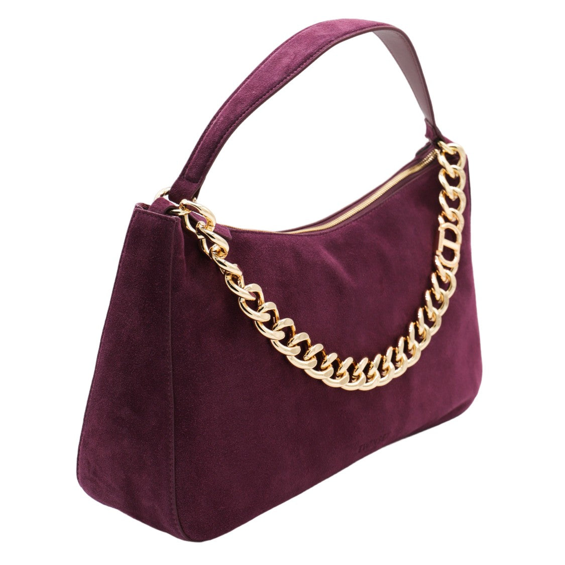 Twin-Set Burgundy Suede Bag With Gold Chain Detail