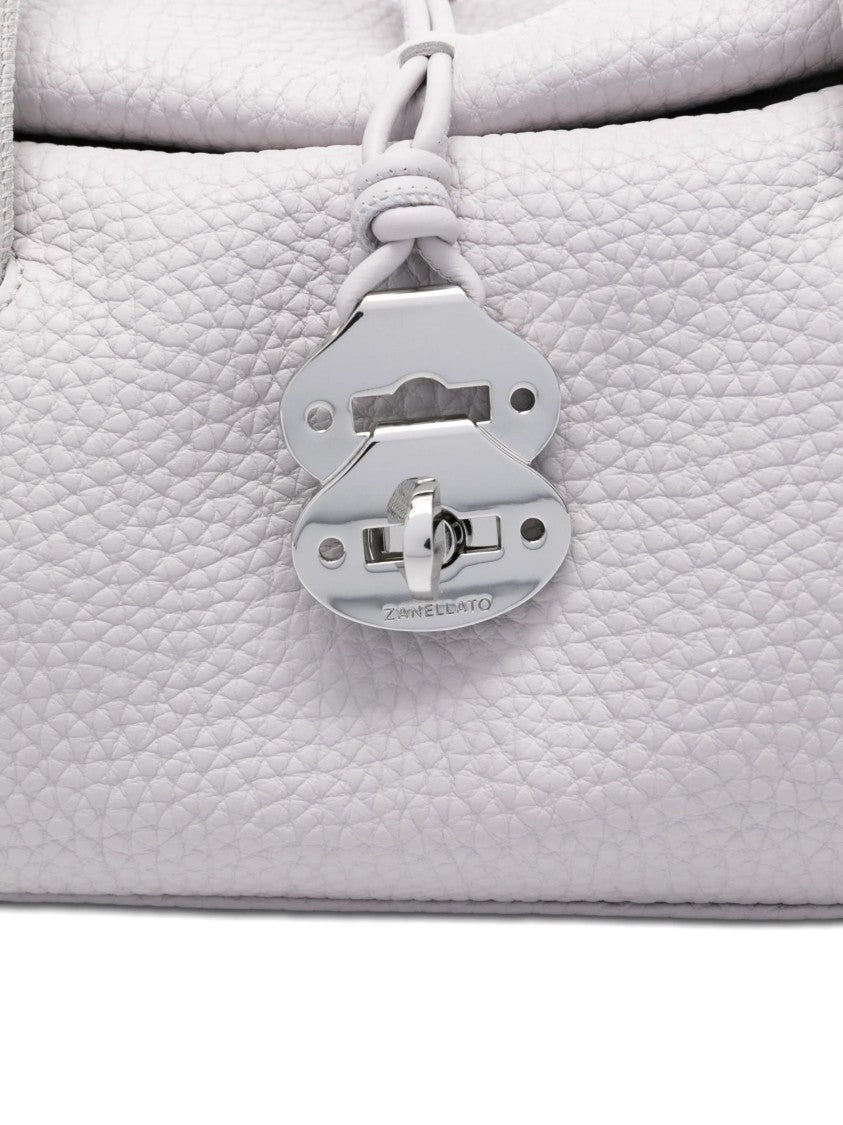 Zanellato White Grained Texture Turn Lock Shoulder Bag