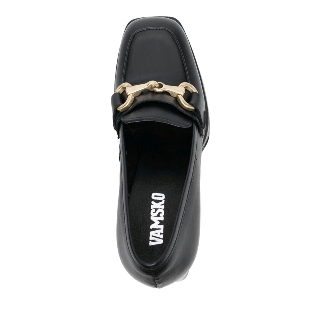 Vamsko Black Edith Leather High-Block Heel Flats