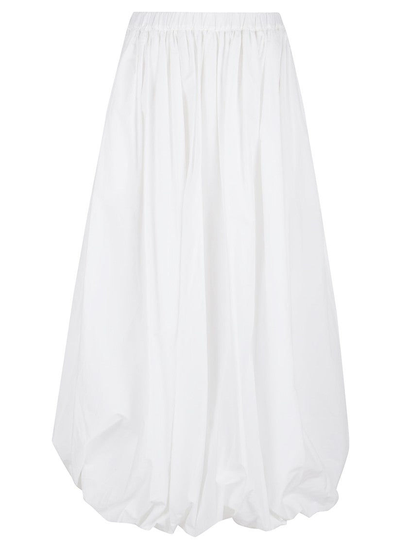 Pinko Voluminous White Cotton Skirt With Gathered Waist