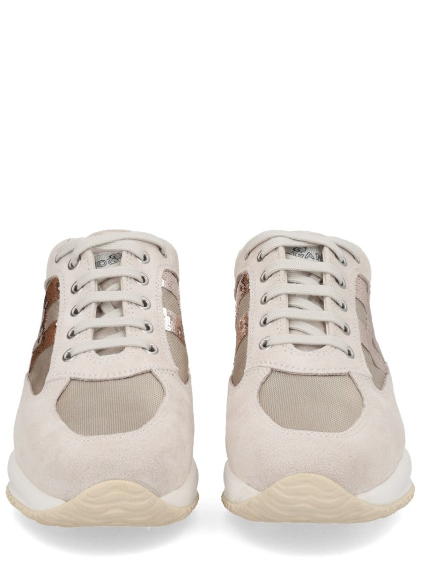 Hogan Light Beige Interactive Sequin Logo Sneakers