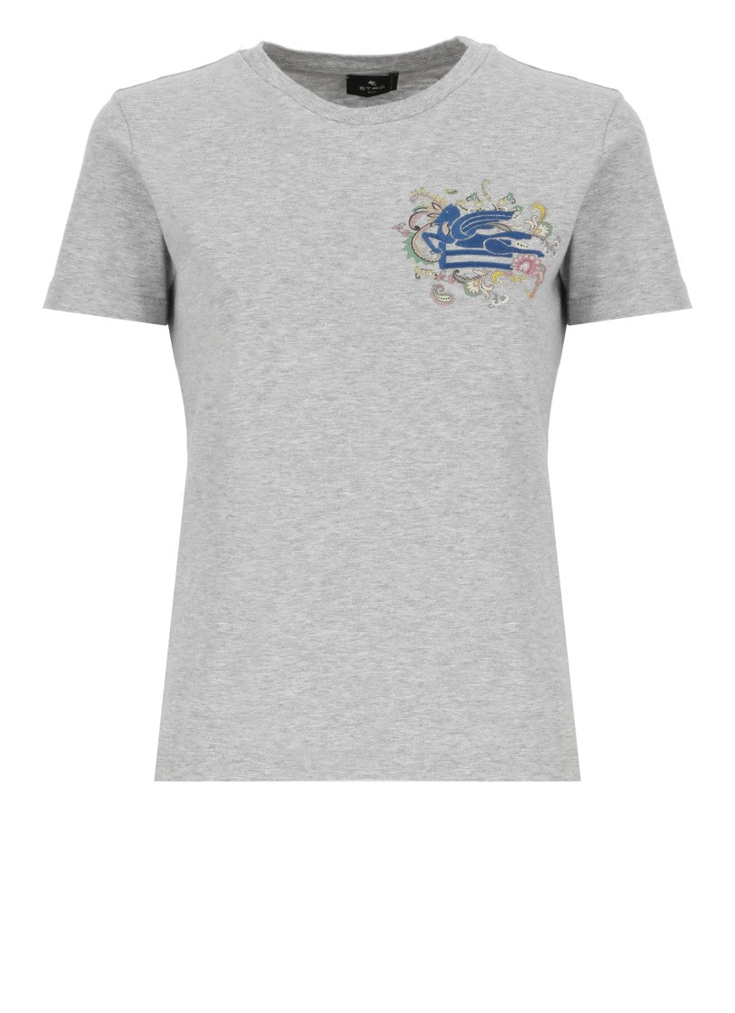 Etro Etro Cotton T-Shirt With Contrasting Logo Embroidery