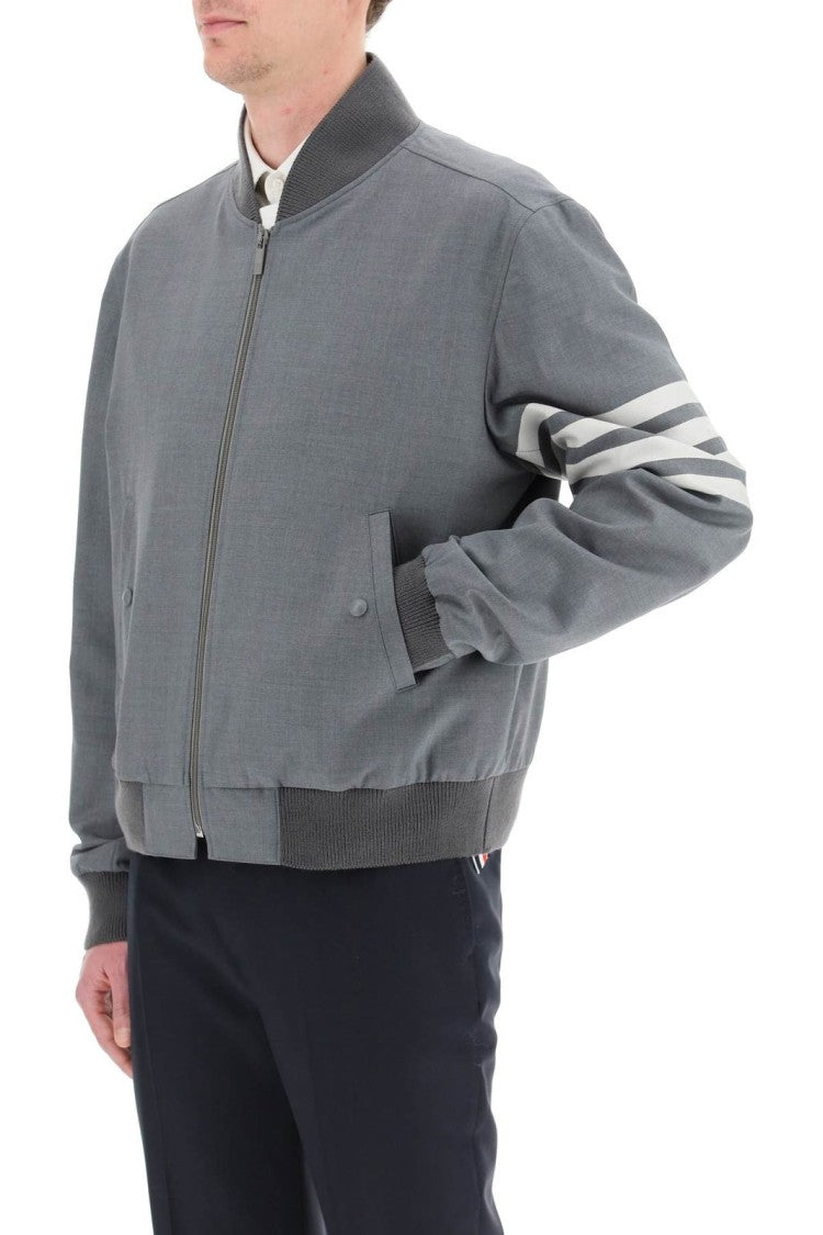 Thom Browne Textured Wool Bomber Jacket With Distinctive Stripes