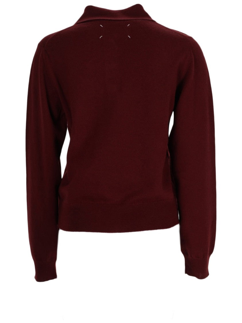 Maison Margiela Bordeaux Virgin Wool Long-Sleeve Polo Shirt