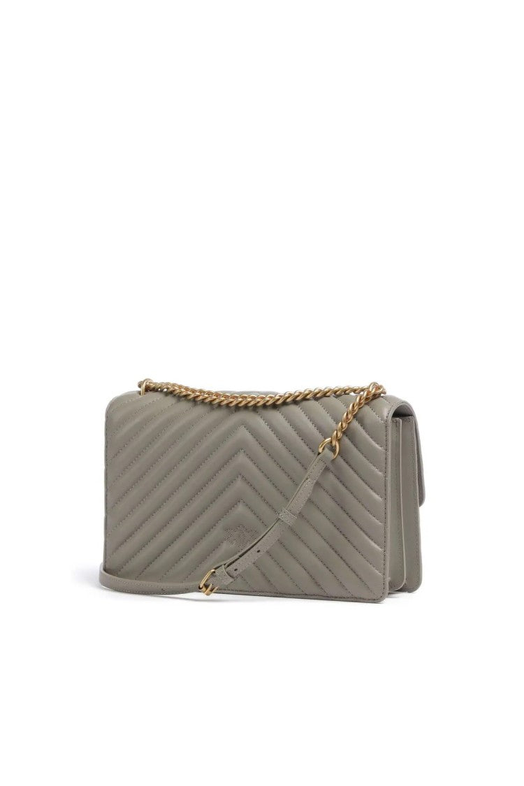 Pinko Beige Chevron-Quilted Love-Bird Clasp Leather Shoulder Bag
