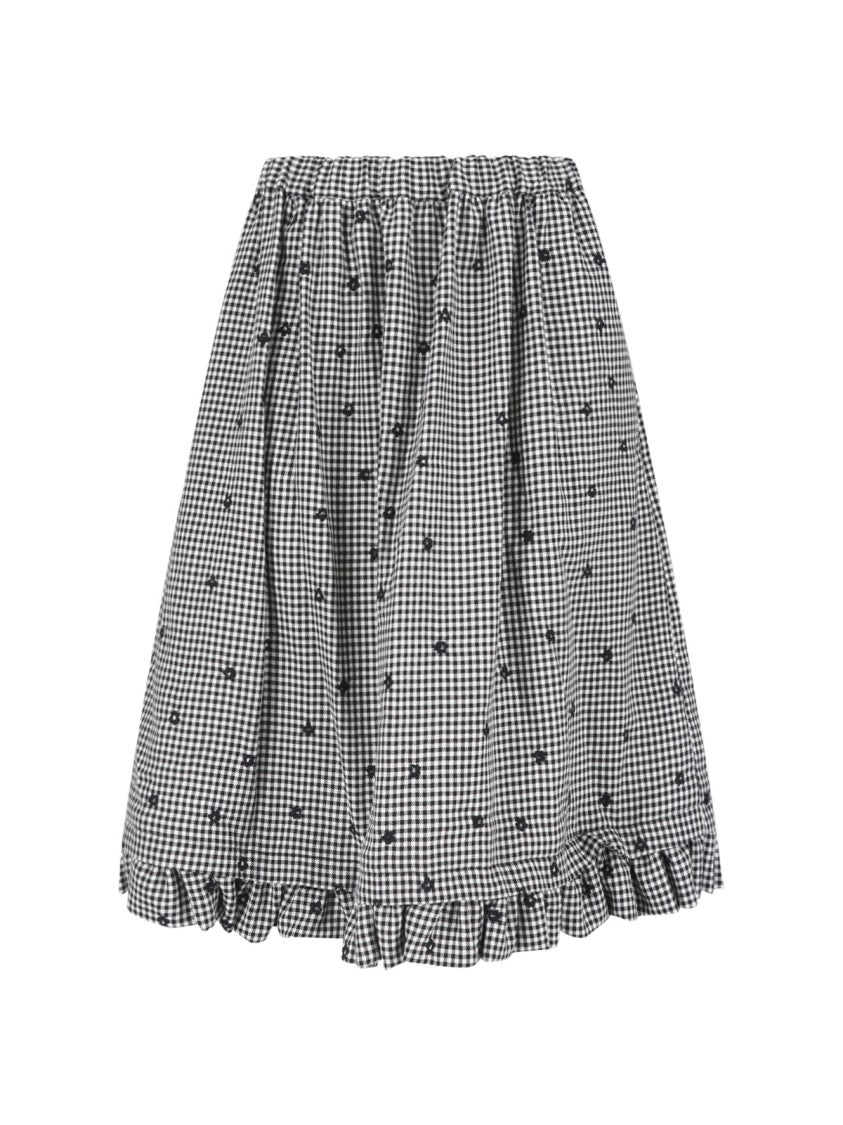 Comme Des Garçons Black/White Gingham Floral Mini Skirt