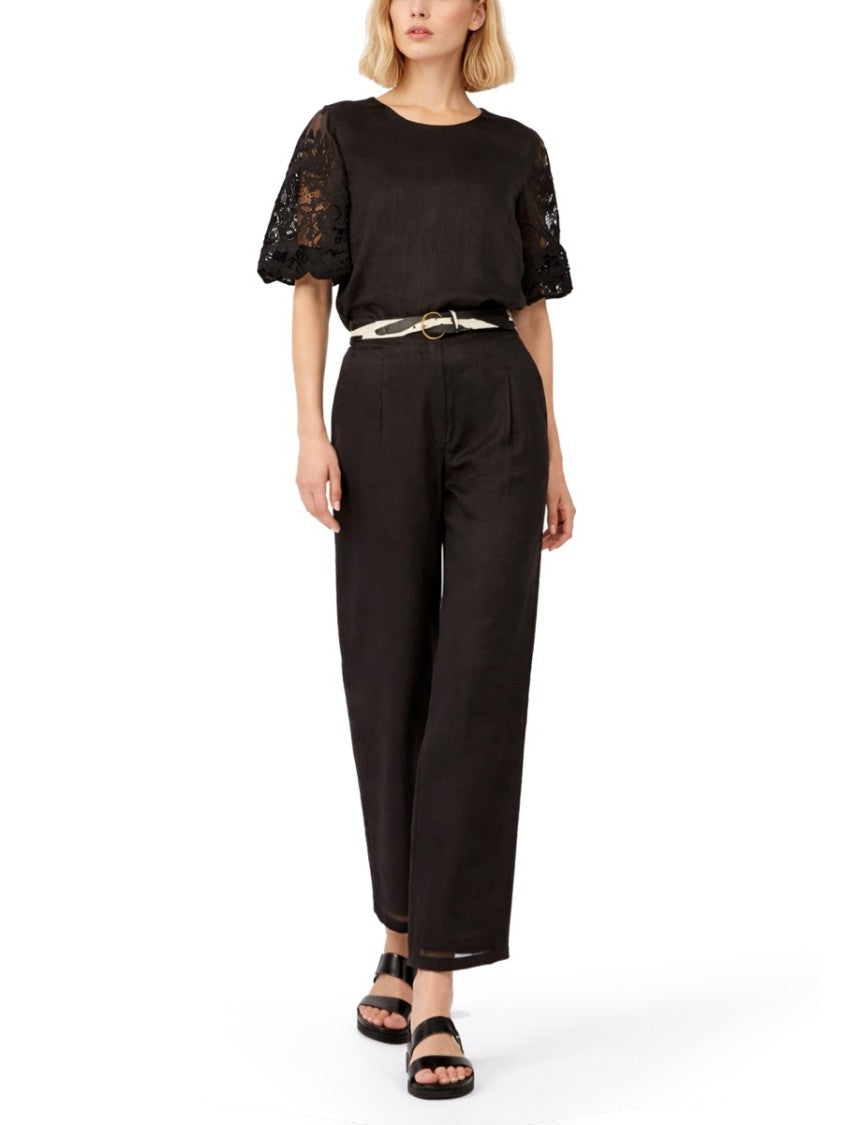 Max Mara Lace Puff Sleeve Ramie Top