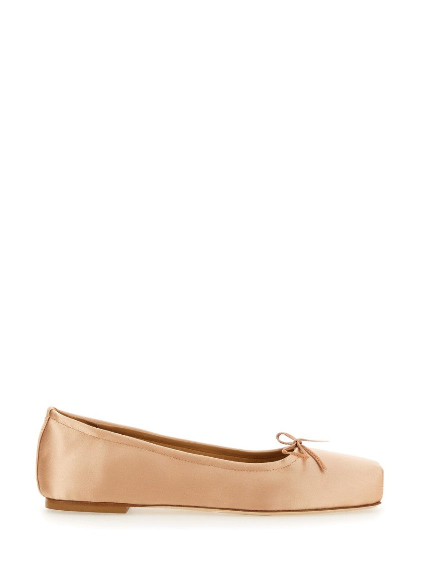 Aeydē Square Toe Satin Ballet Flats With Bow Detail
