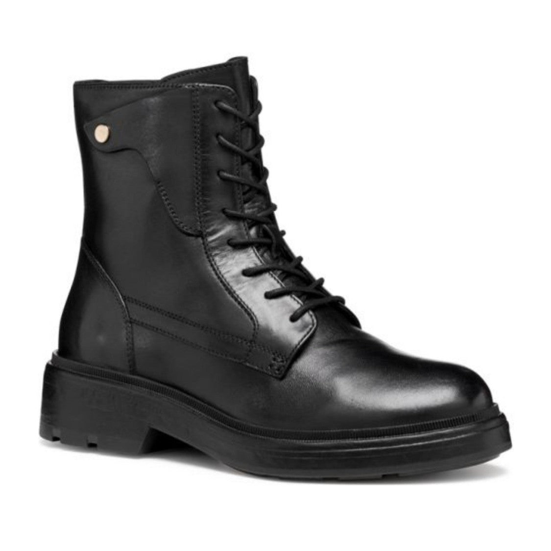 Geox Black Swelen Minimalist Metallic Detail Lace-Up Leather Boots