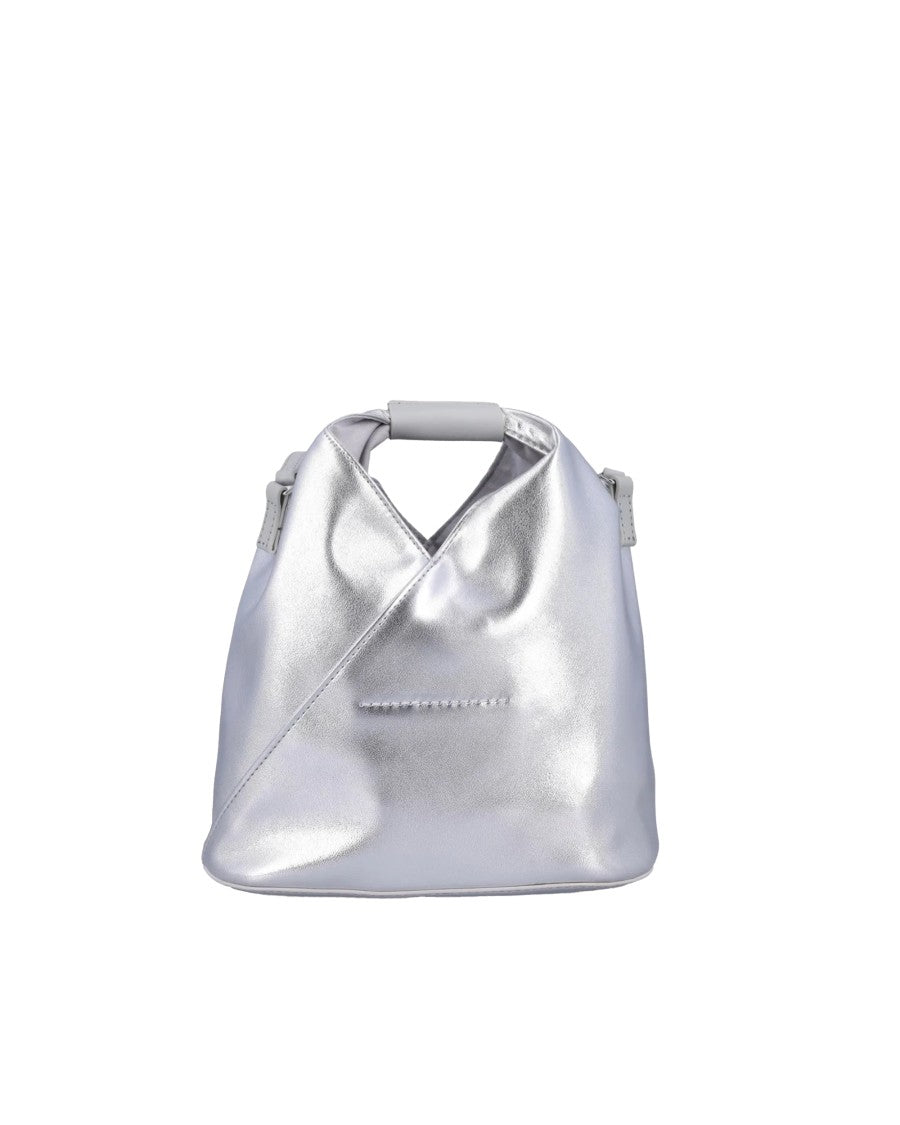 Mm6 By Maison Margiela Structured Silver Shoulder Bag With Numeric Logo