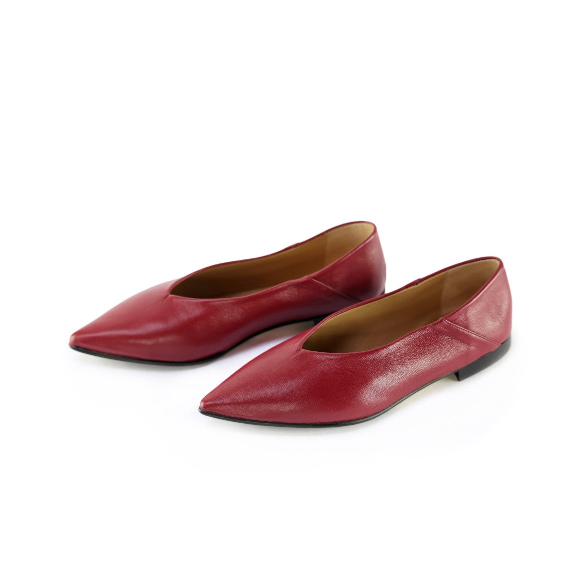 Ton Gout Bordo Nappa Leather Ballerinas With Unique Stitching