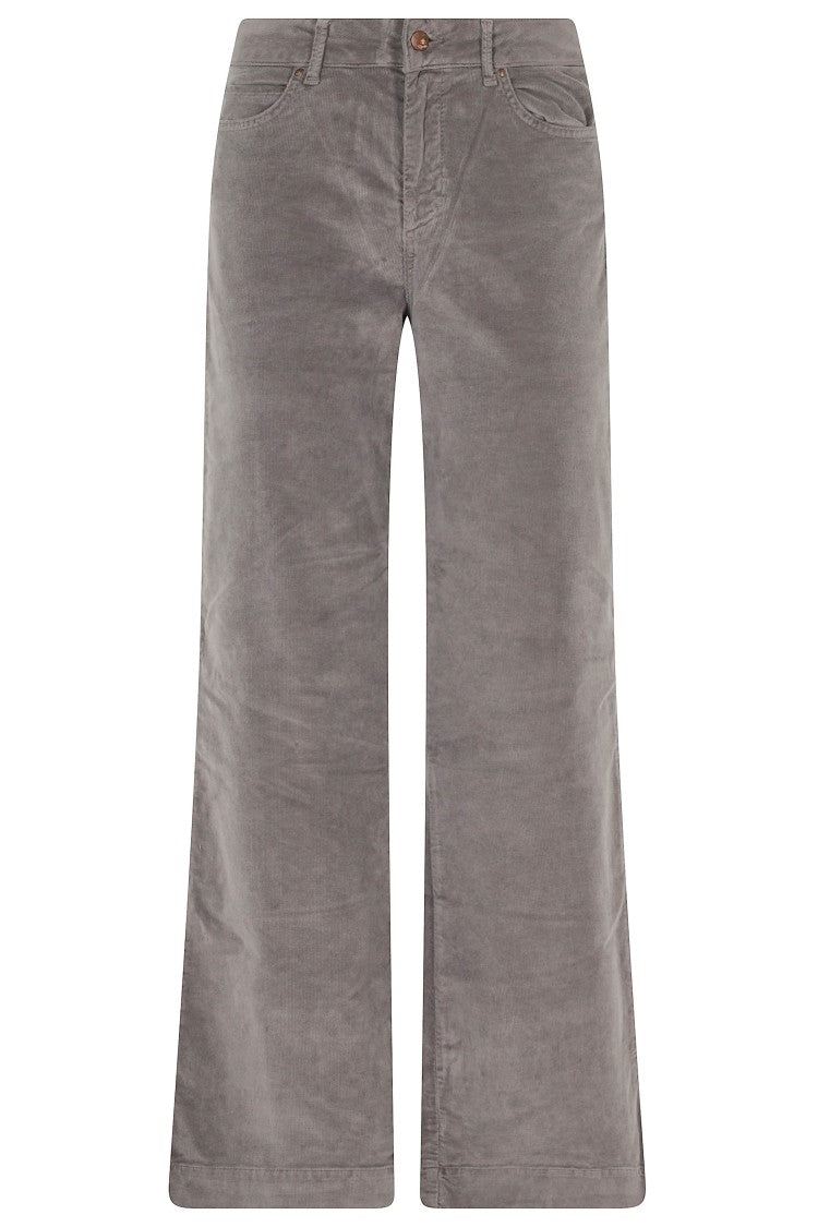 Cigala`S Gray Ribbed Velvet Wide-Leg Pants